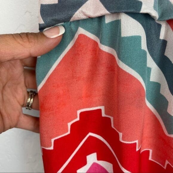 Myne 100% Silk Aztec Printed Mini Sheath Dress in Pink Red Women's Size Small - Picture 7 of 15